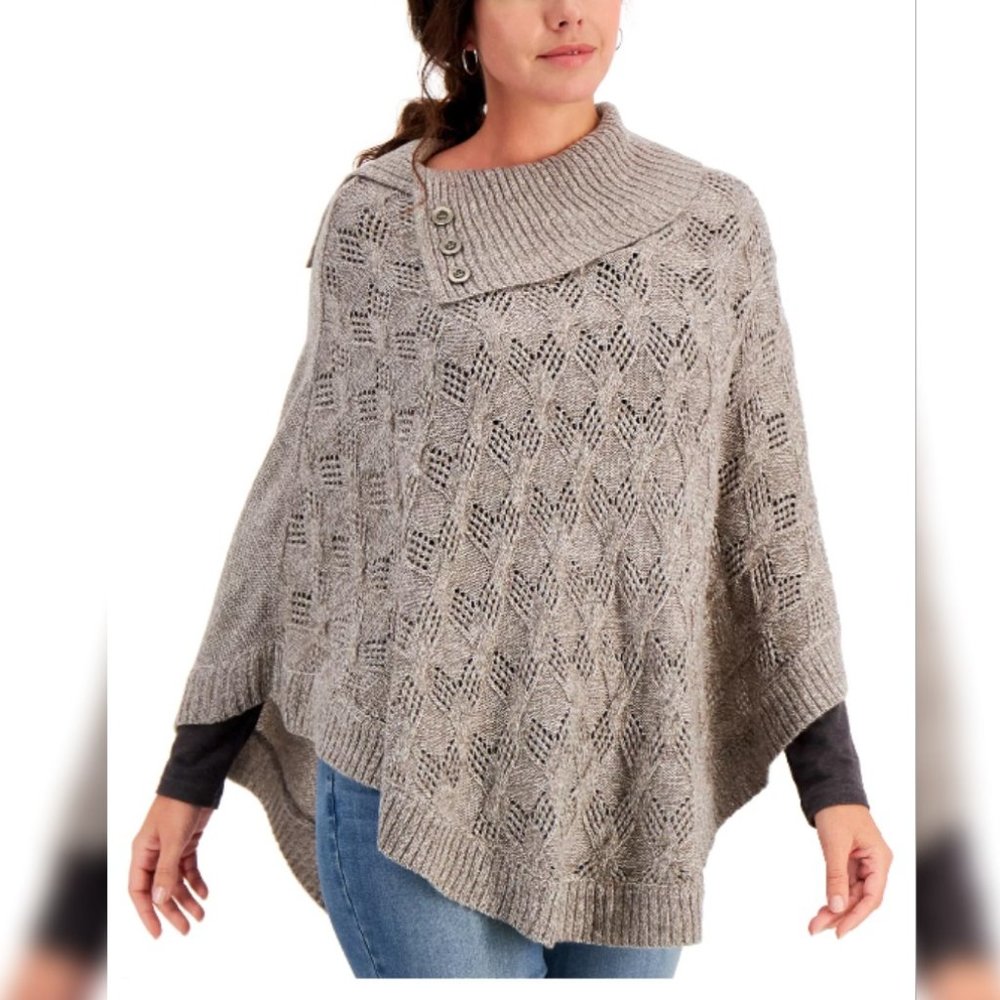 Karen Scott Mock-Neck High-Low Poncho